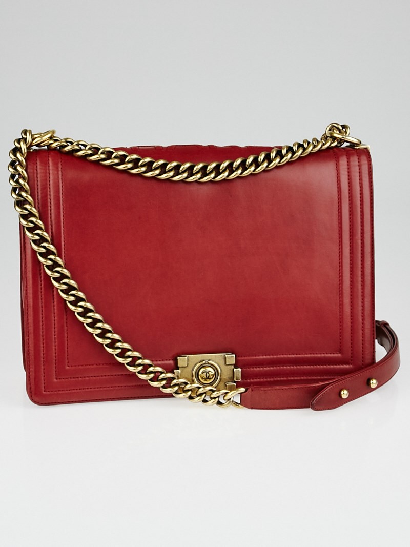 Chanel Dark Red Smooth Calfskin Leather Large Boy Bag
