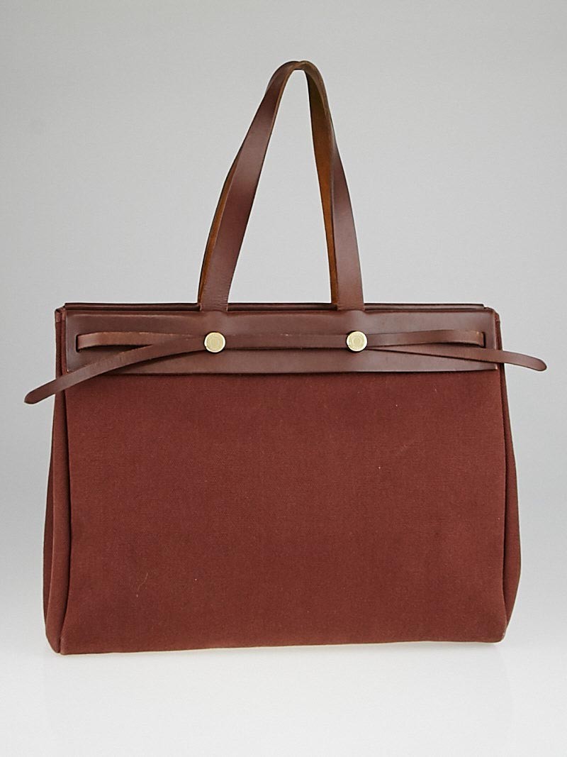 Hermes 40cm Ash Canvas and Vache Calfskin Leather Herbag Cabas MM 2-in-1 Tote Bag