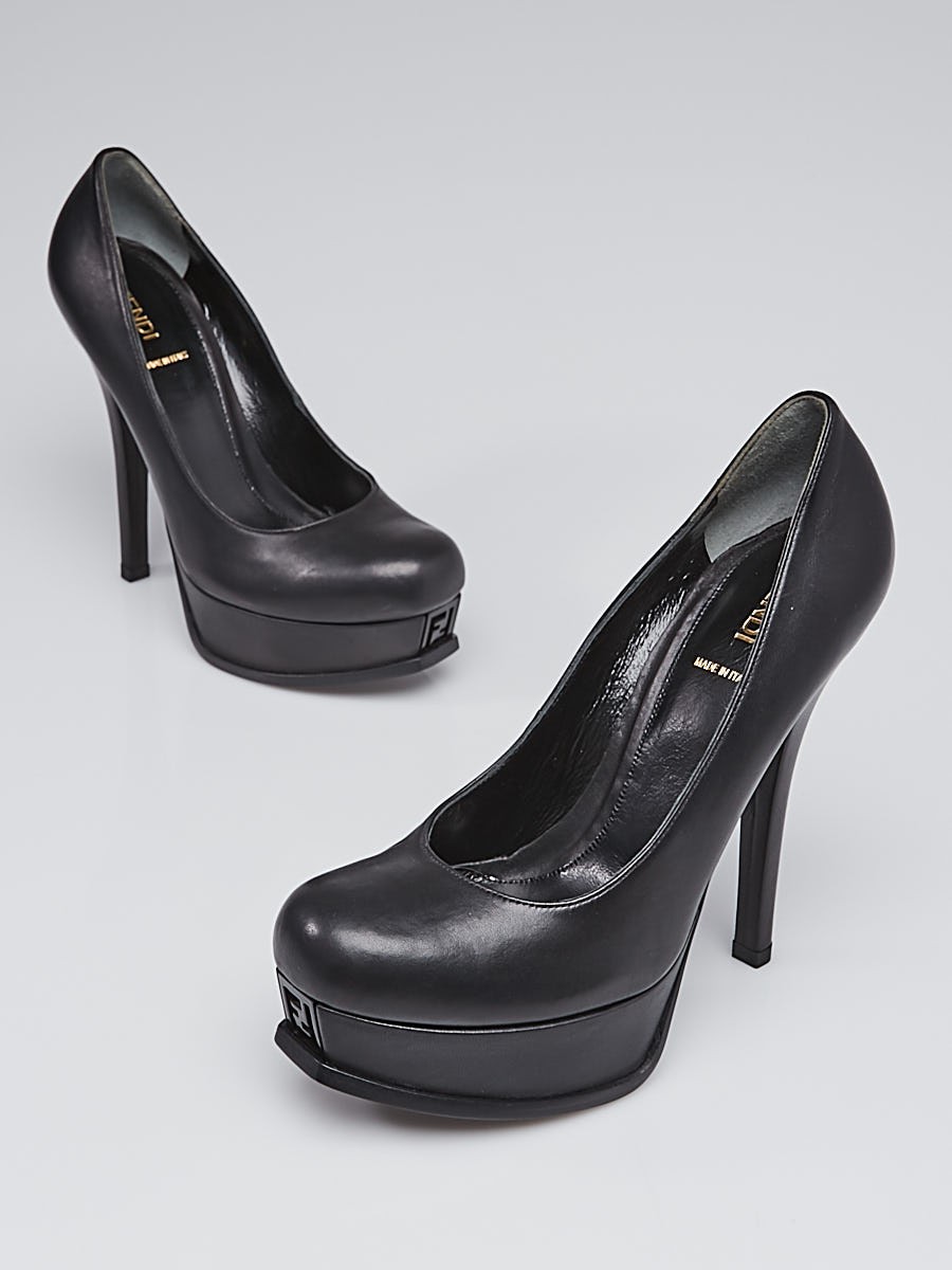 Fendi Black Nappa Leather Fendista Pumps Size 9 39.5