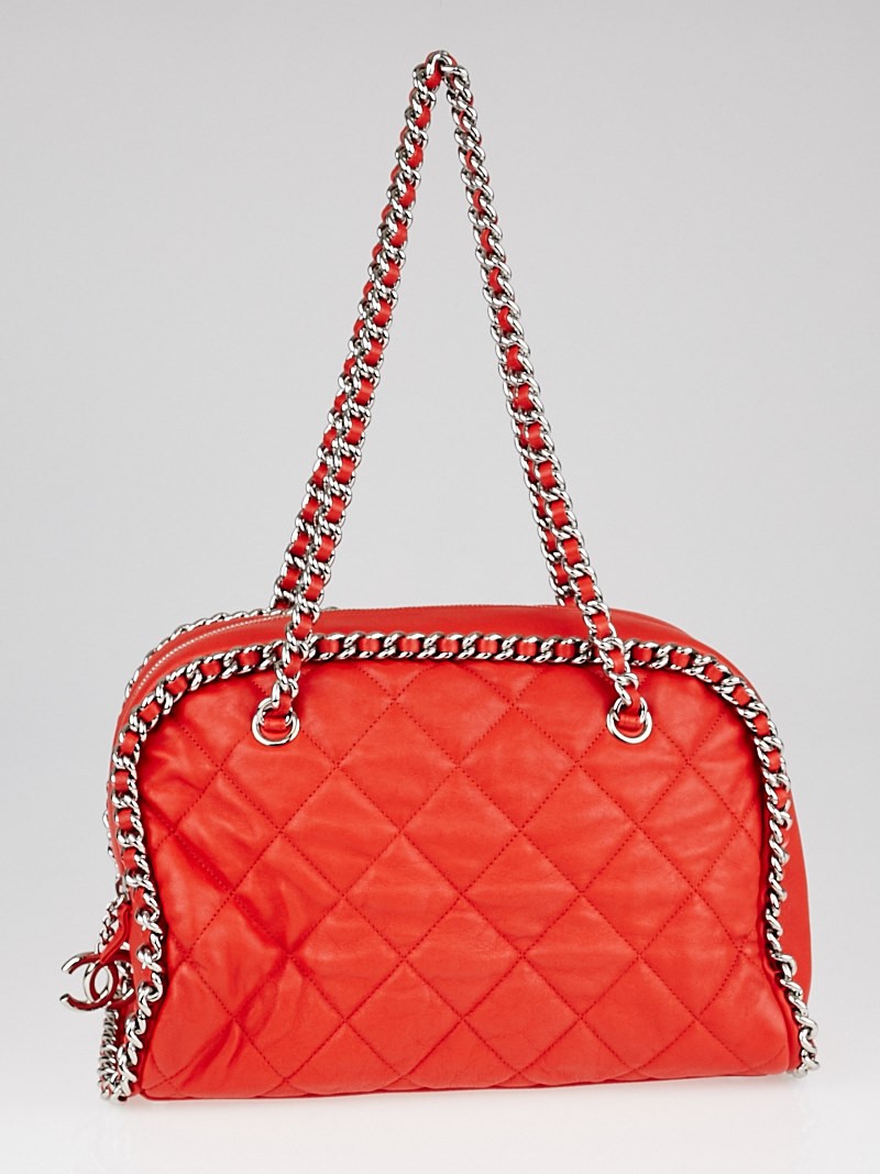 Chanel Red Quilted Leather Chain Around Bowler Bag