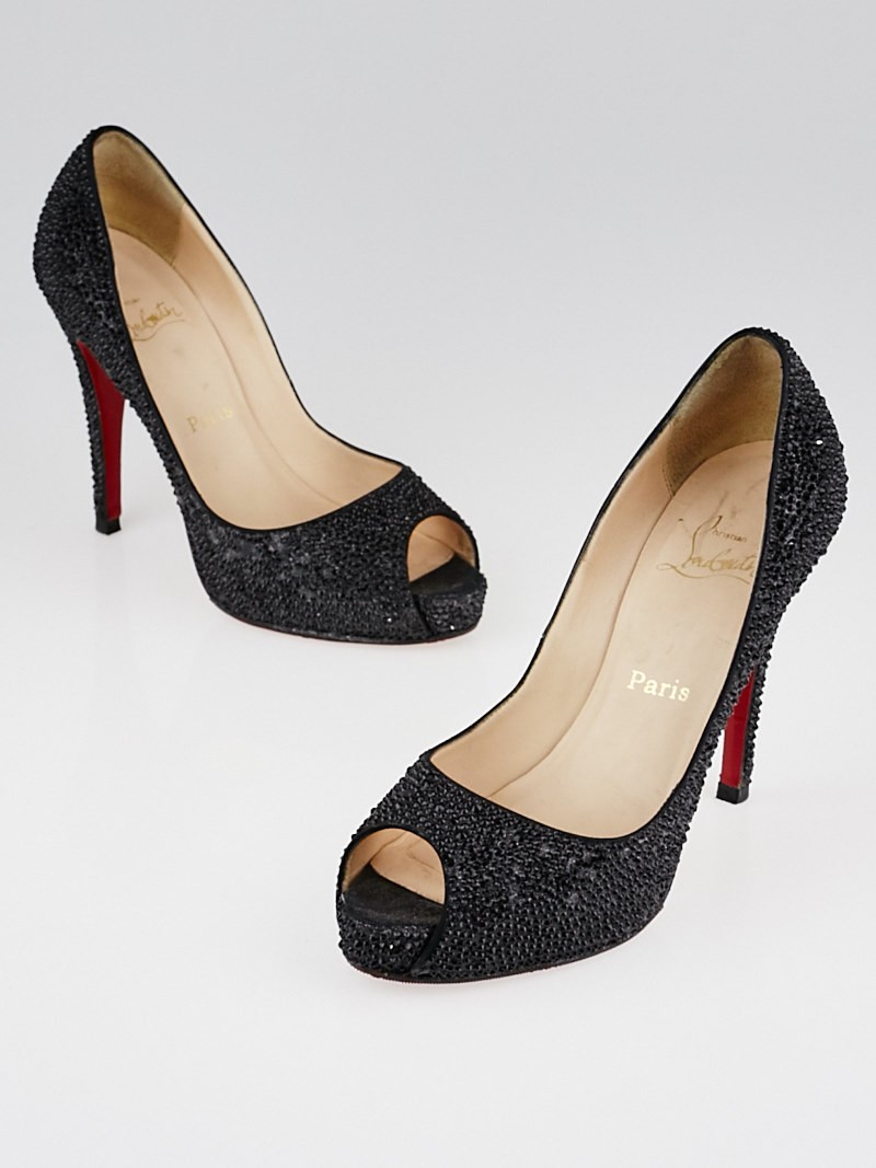Christian Louboutin Black Satin Strass Very Prive 120 Pumps Size 7.5 38