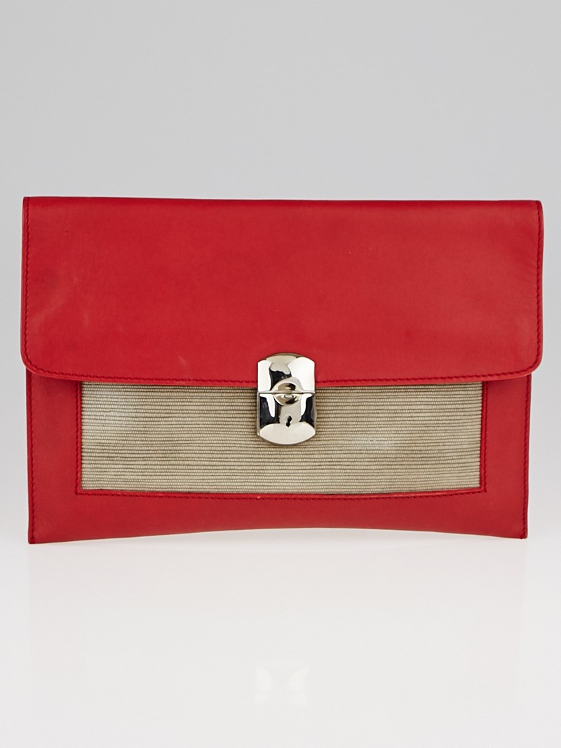 Balenciaga Red Calfskin Leather Ottoman Padlock Clutch Bag