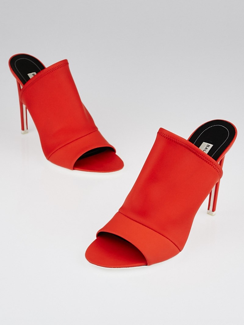 Balenciaga Red Leather Open-Toe Mule Sandals Size 9 39.5