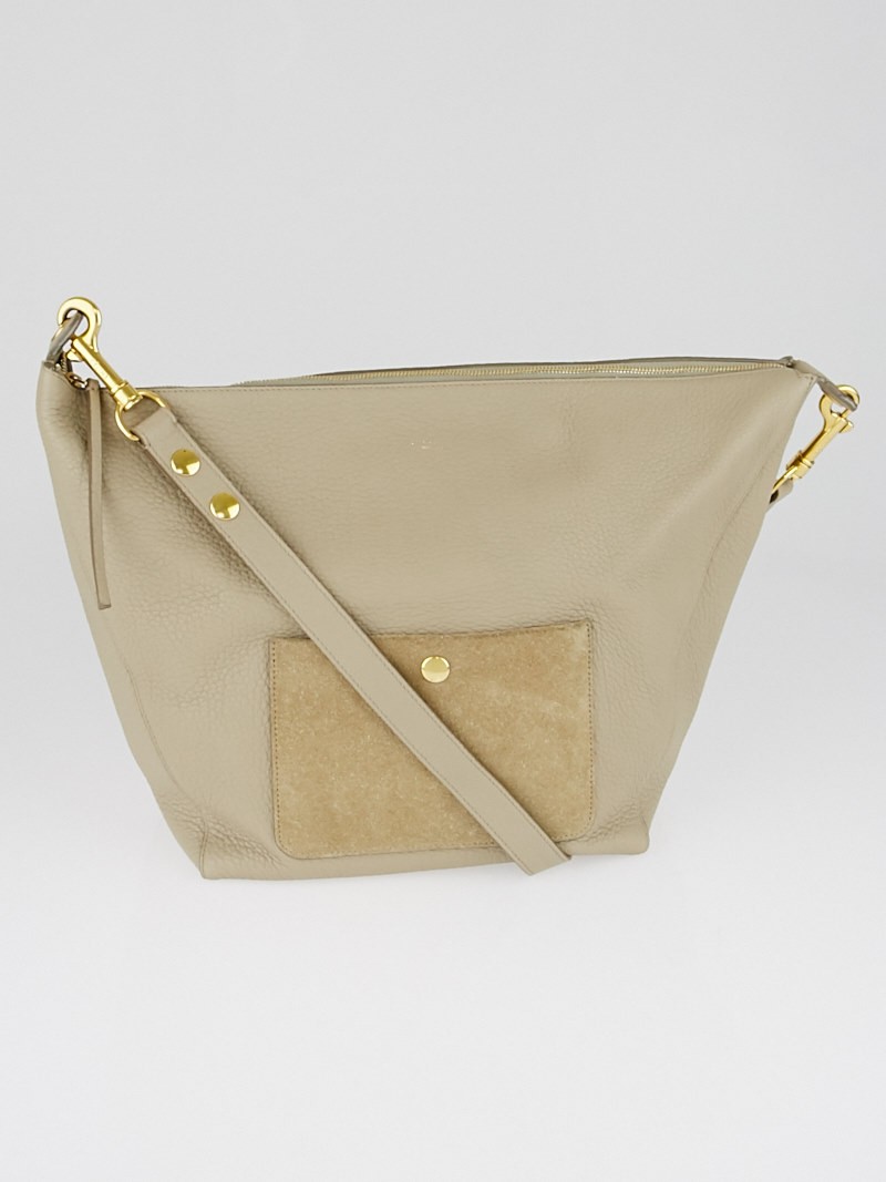 Celine Dune Drummed Calfskin Leather Medium Zipped Hobo Bag