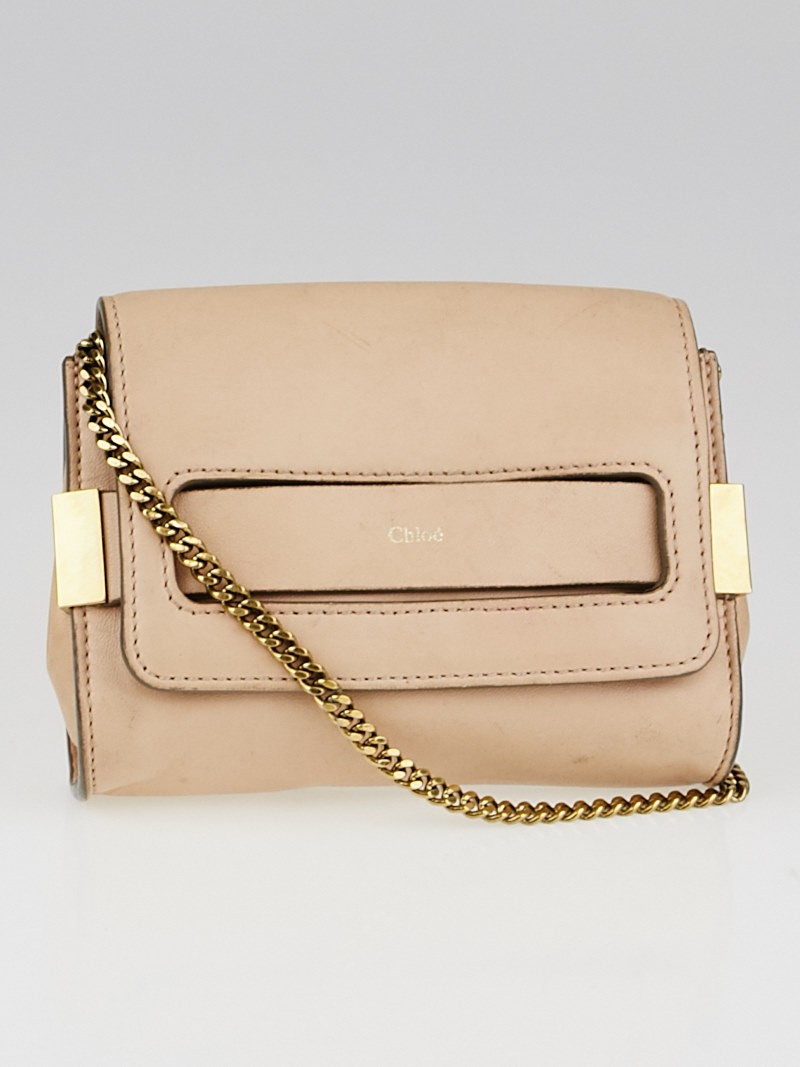 Chloe Light Pink Lambskin Leather Mini Elle Chain Clutch Evening Bag