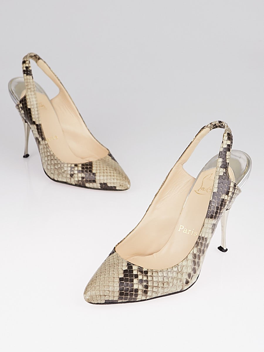 Christian Louboutin Beige Brown Python Slingback Heels Size 4 34.5