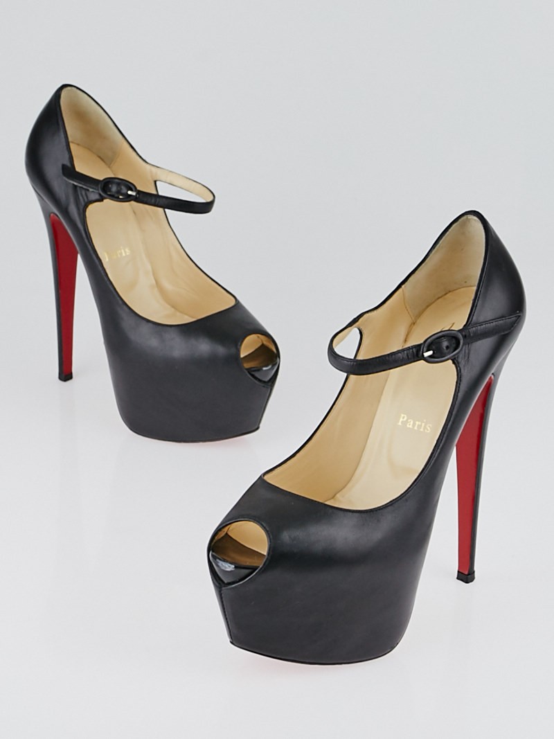 Christian Louboutin Black Leather Mary Jane Lady Highness 160 Pumps Size 9 39.5