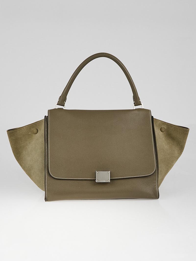 Celine Taupe Pebbled Calfskin Leather and Suede Medium Trapeze Bag