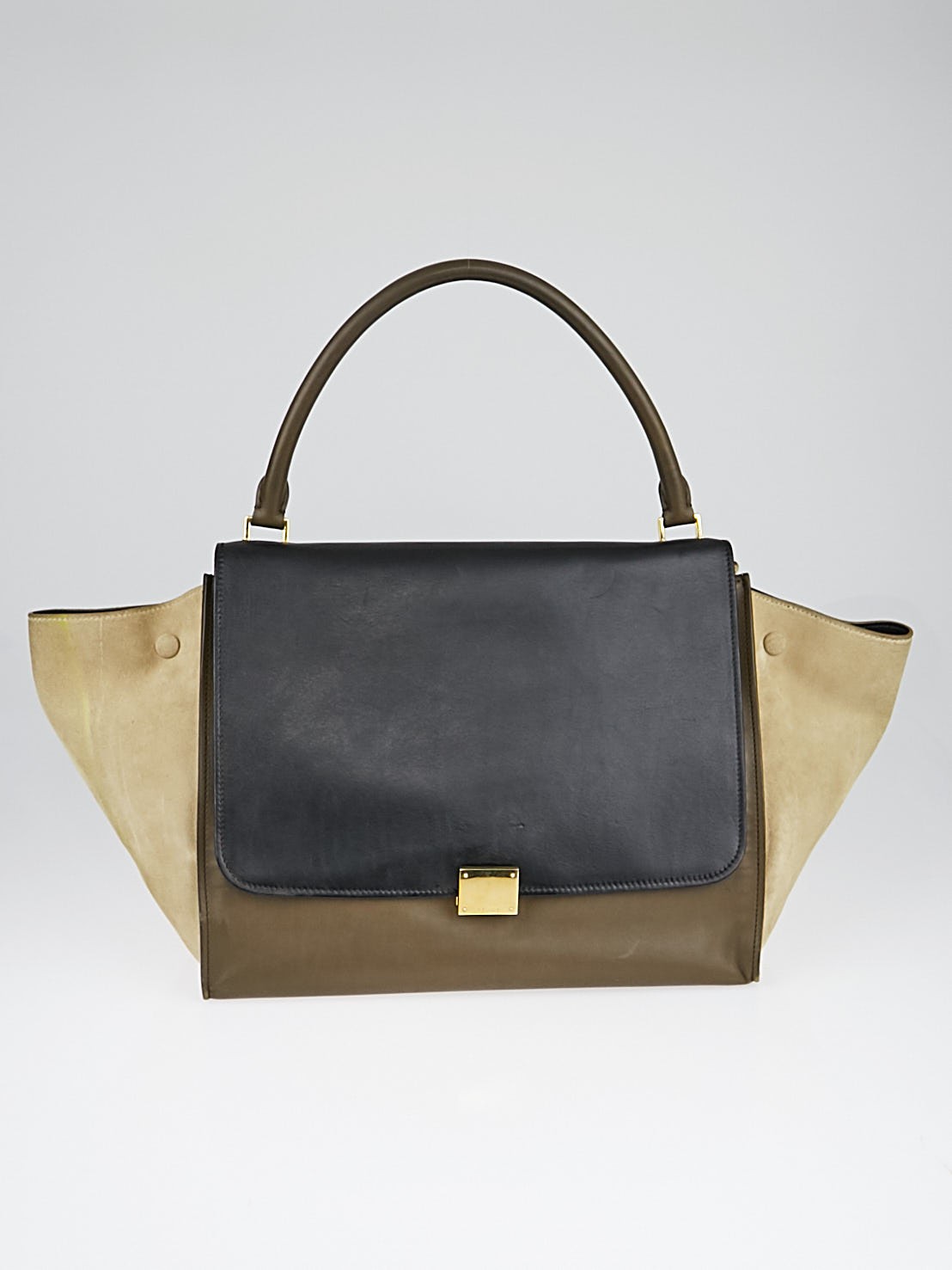 Celine Tricolor Calfskin Leather and Suede Large Trapeze Bag