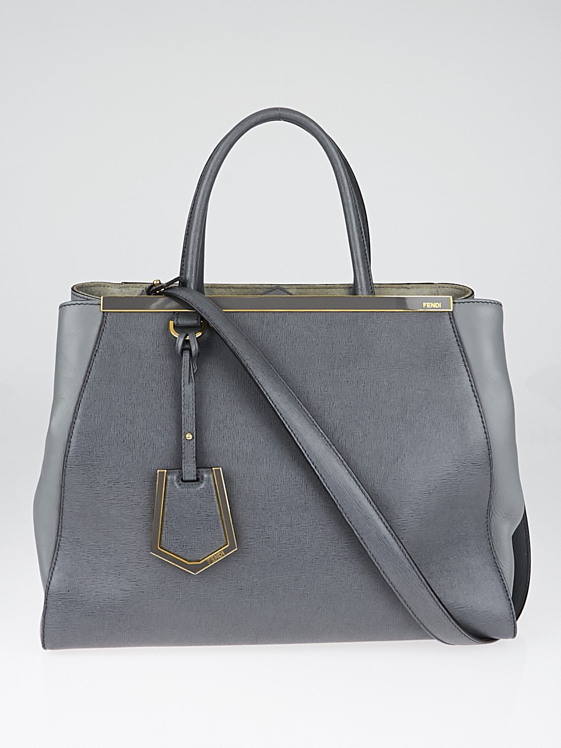 Fendi Grey Saffiano Leather Medium Sac 2jours Elite Tote Bag 8BH250