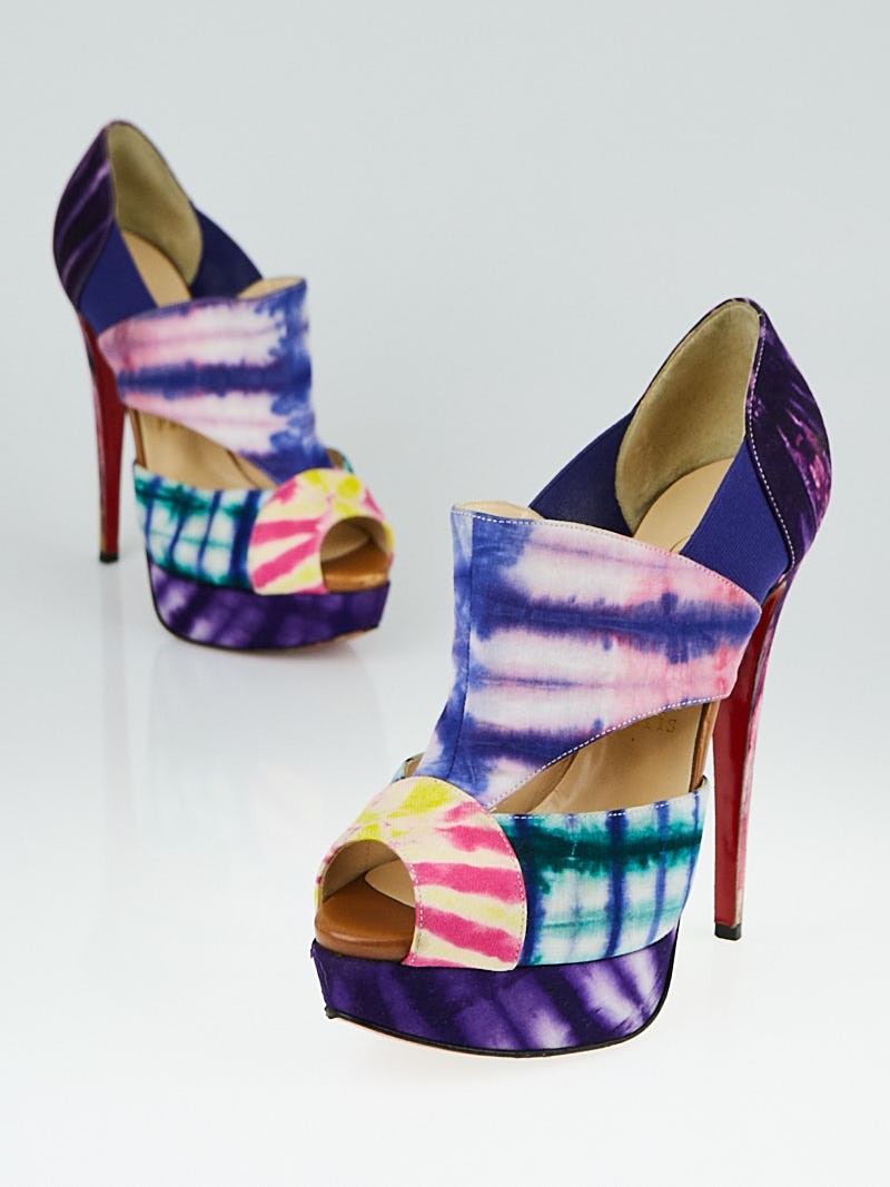 Christian Louboutin Multicolor Tie-Dye Fabric Cut-Out Pitou 140 Booties Size 6.5 37