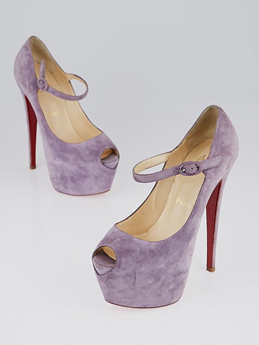 Christian Louboutin Purple Suede Daffodile Mary Jane Peep-Toe 160 Pumps Size 6.5 37