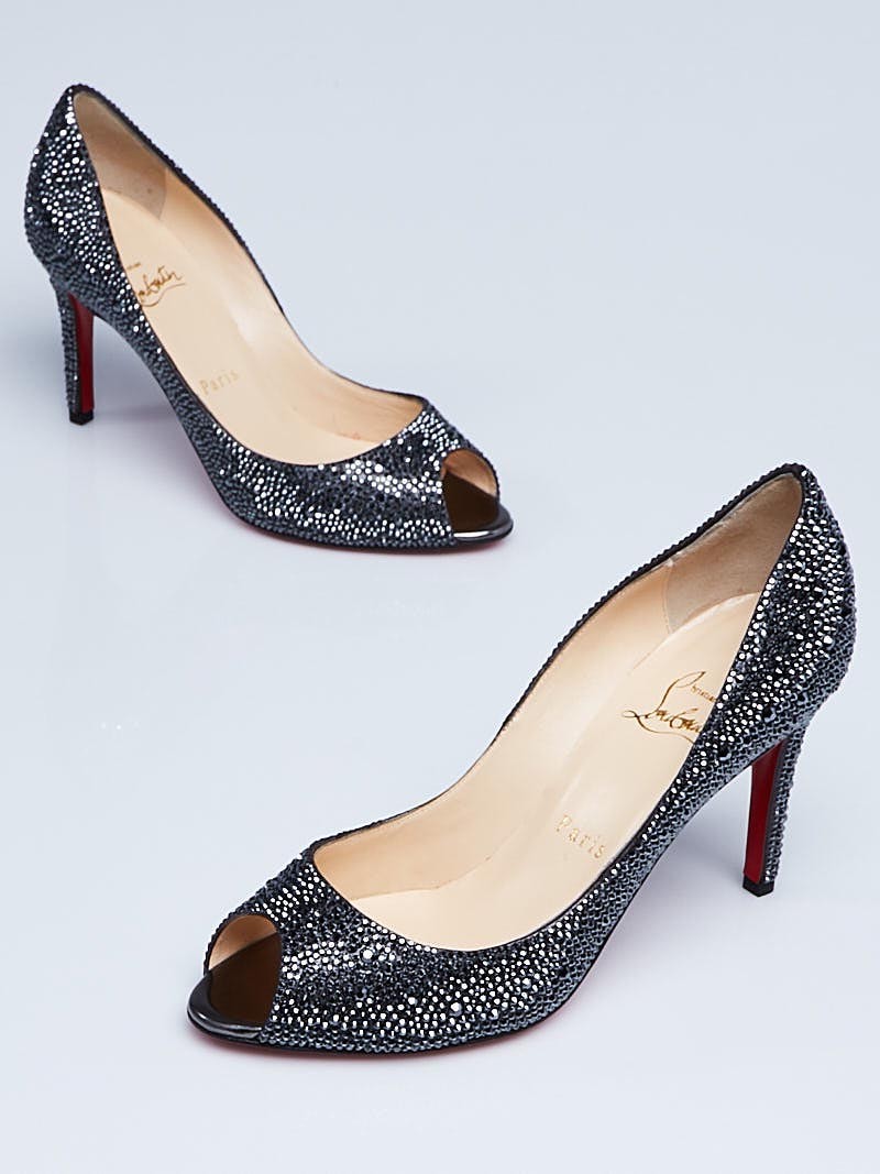 Christian Louboutin Hematite Strass Crystals Youyou 85 Peep Toe Pumps Size 6 36.5