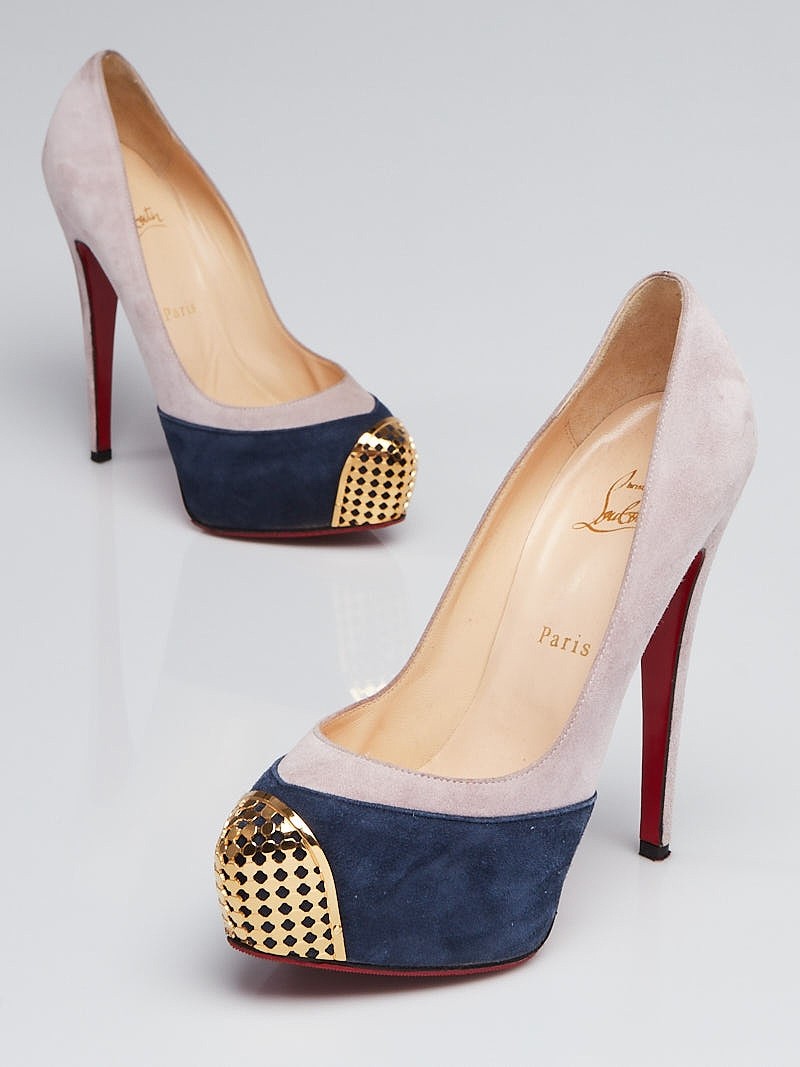 Christian Louboutin Grey Blue Suede Steel-Toe Platform Maggie 140 Pumps Size