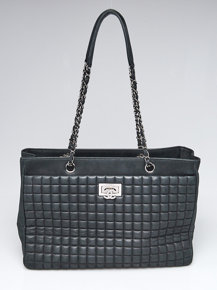 Chanel Black Bubble Quilt Iridescent Calfskin Leather CC Lock Tote Bag