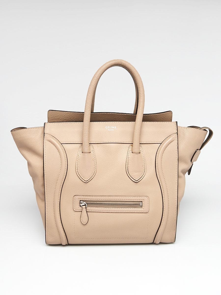 Celine Taupe Drummed Calfskin Leather Mini Luggage Tote Bag