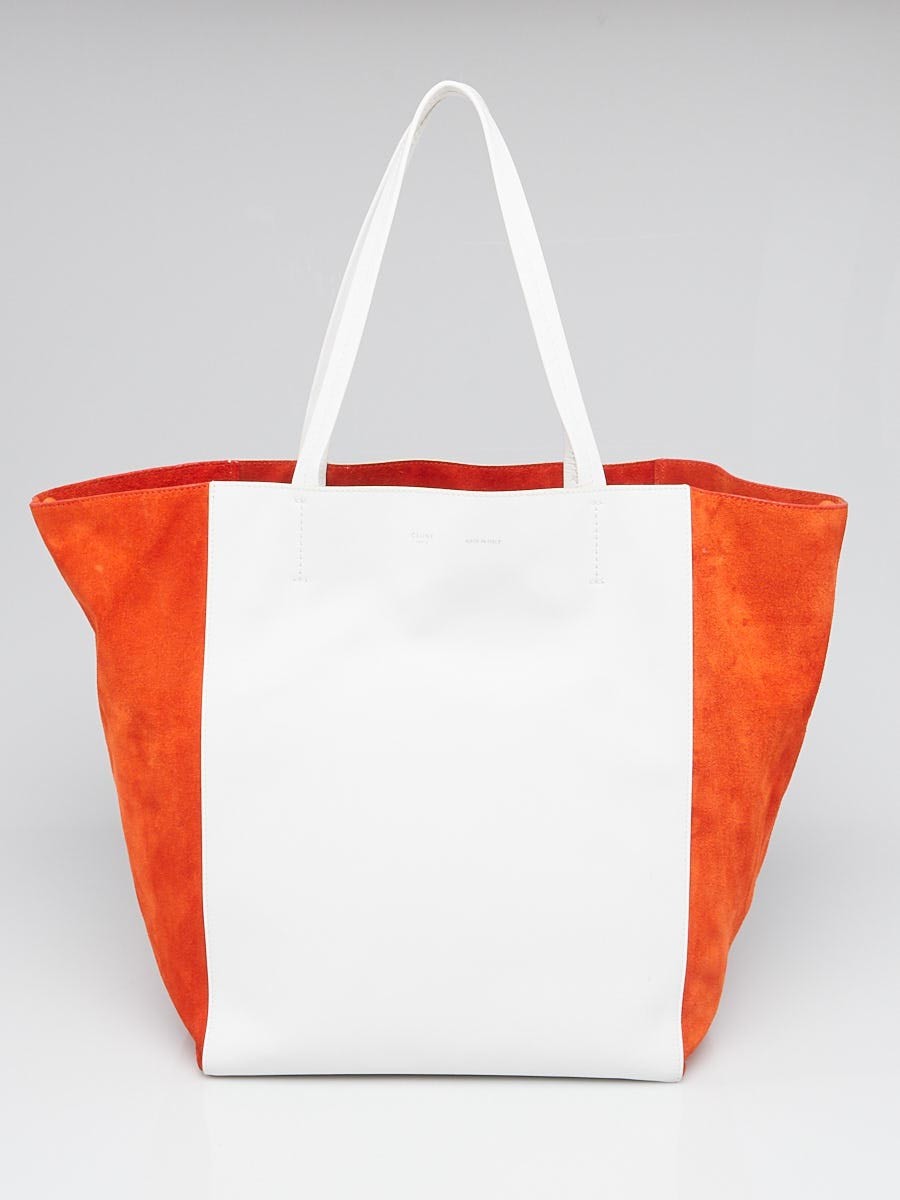 Celine White Leather and Orange Suede Horizontal Phantom Medium Cabas Tote Bag