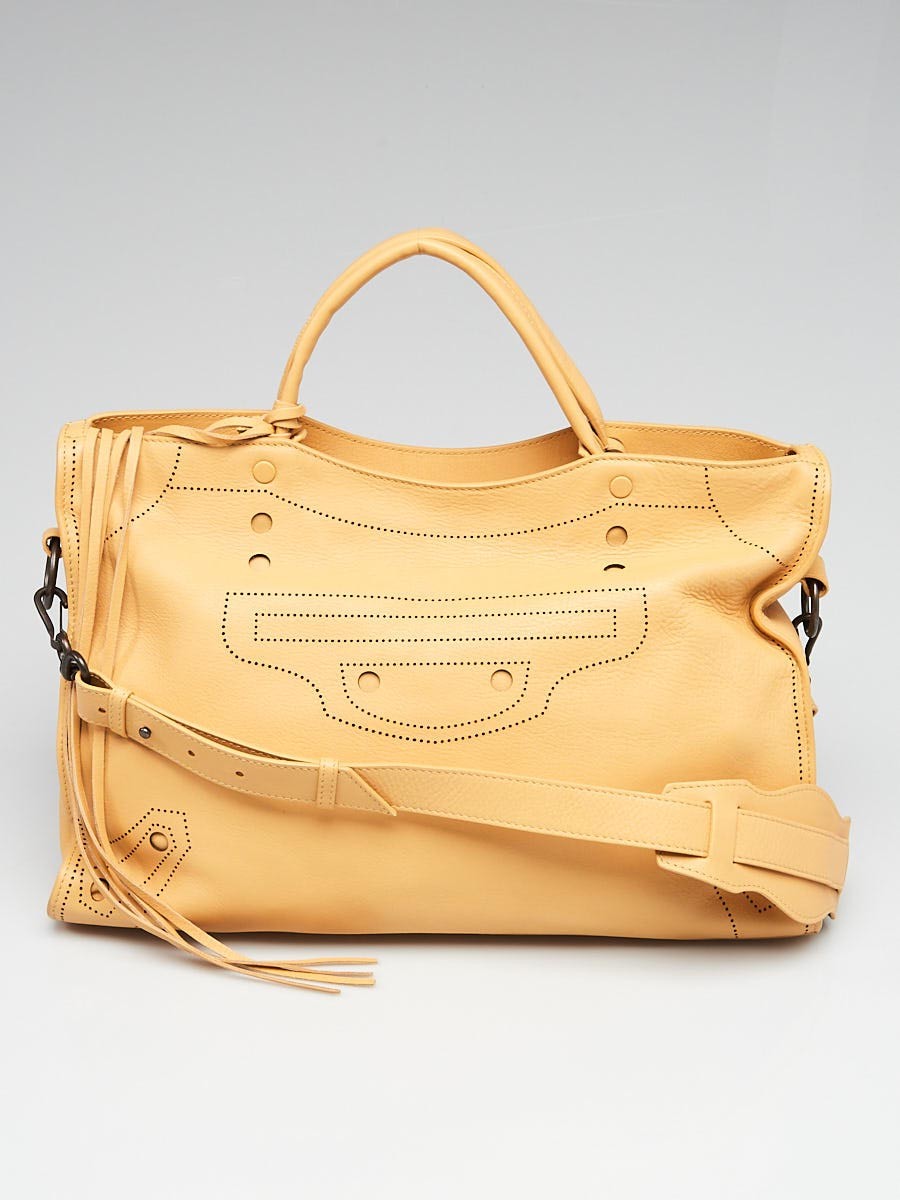 Balenciaga Beige Ocre Calfskin Leather BlackOut City Bag