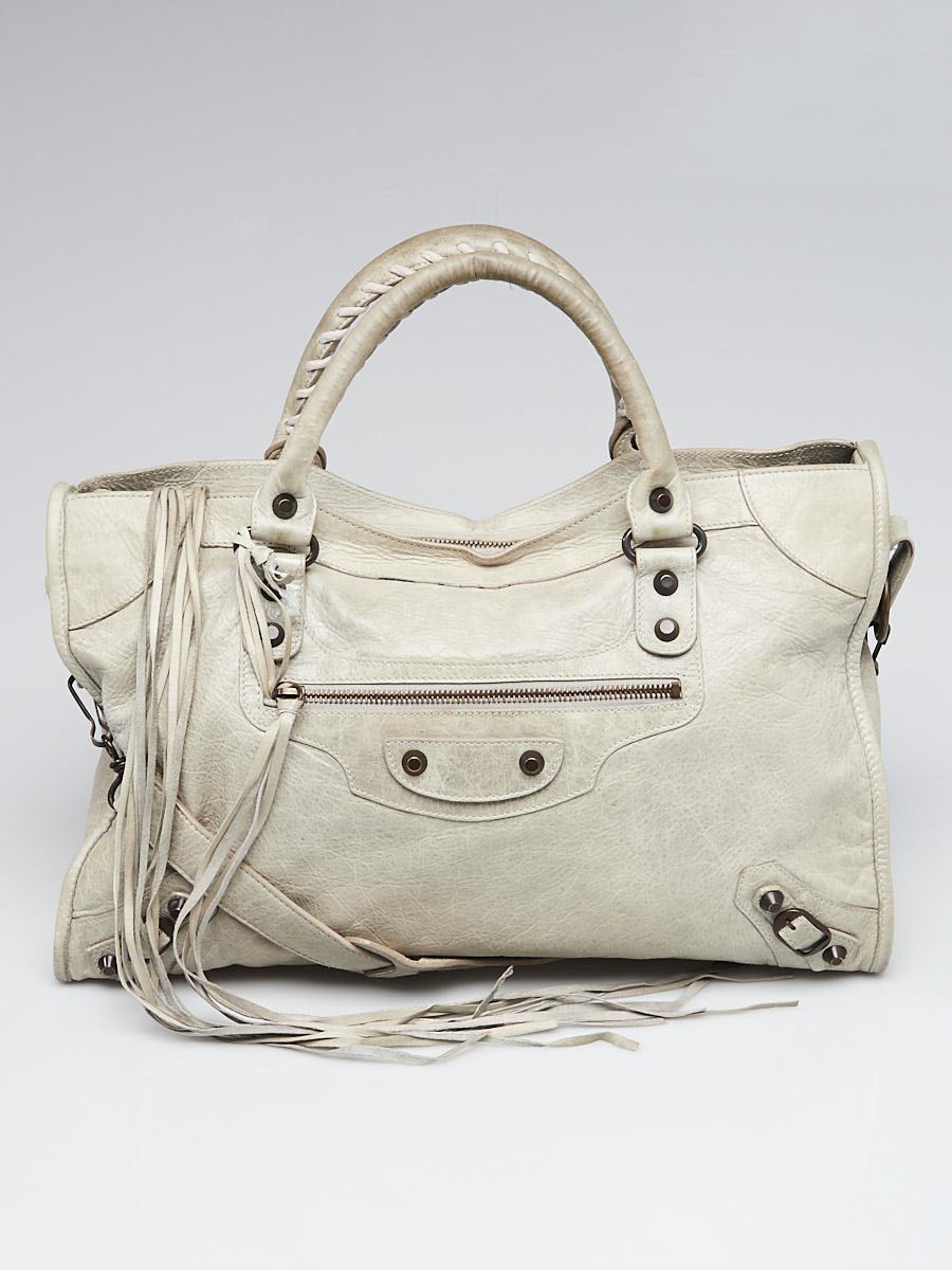 Balenciaga Argent Lambskin Leather Motorcycle City Bag