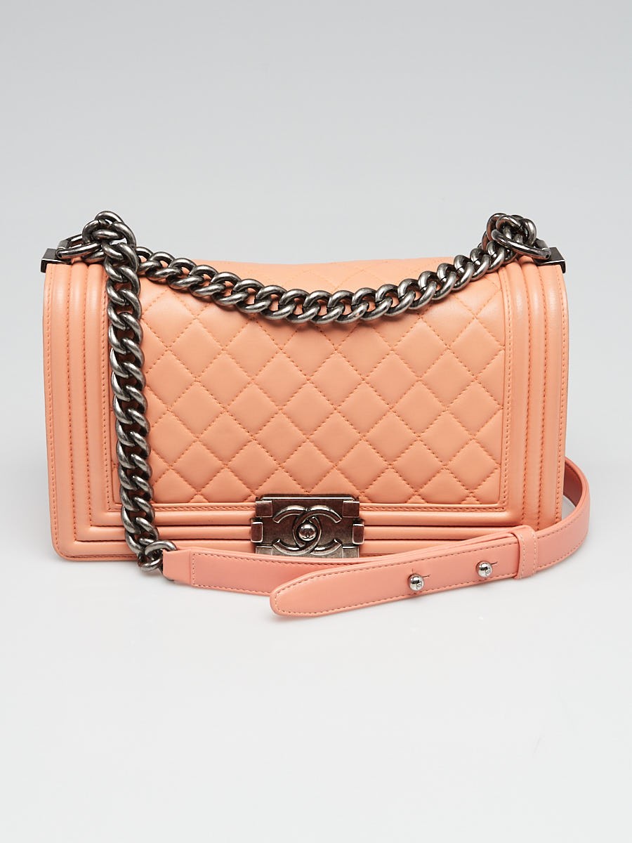 Chanel Peach Quilted Lambskin Leather Medium Boy Flap Bag