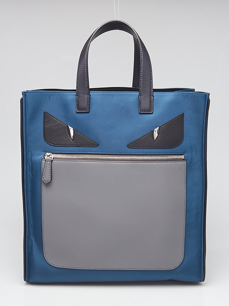 Fendi Blue Grey Nylon Monster Eyes Tote Bag 7VA367