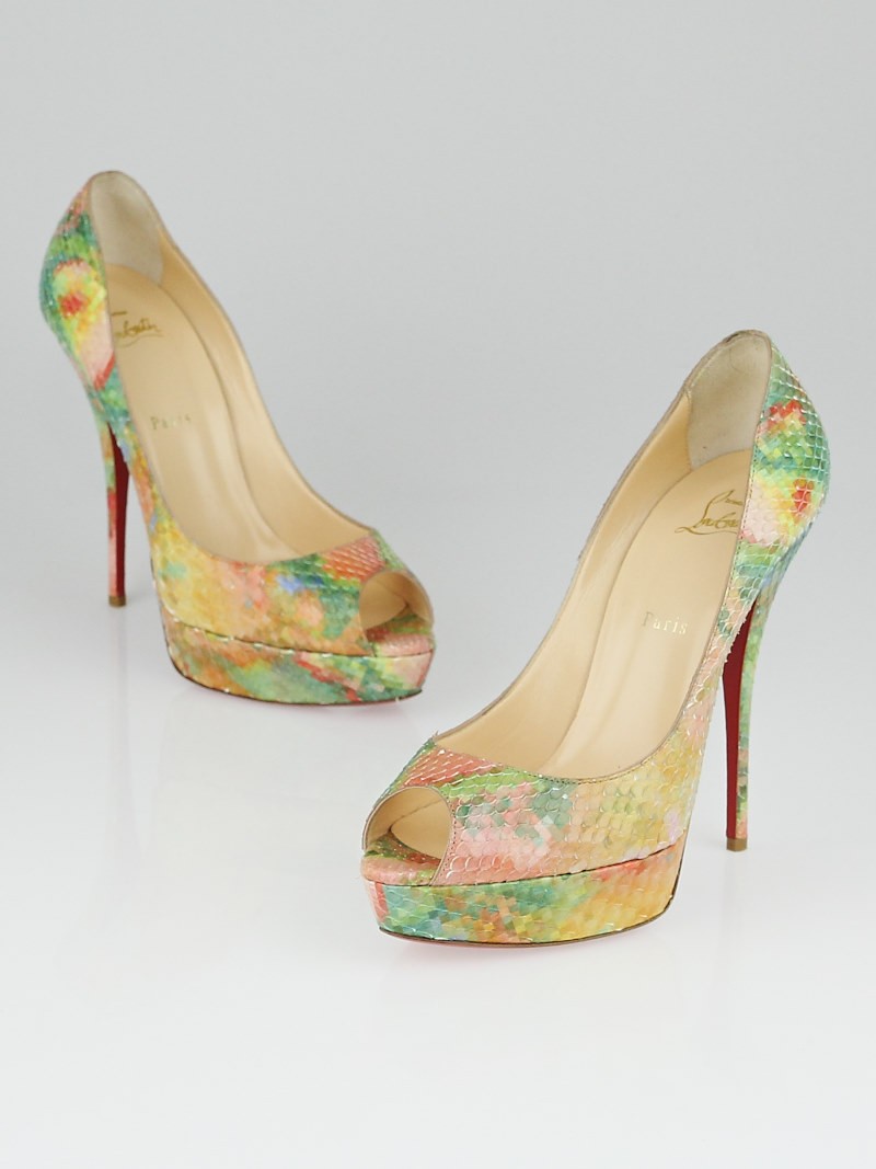 Christian Louboutin Multicolor Python Pixel Troca 140 Peep Toe Pumps Size 10.5 41