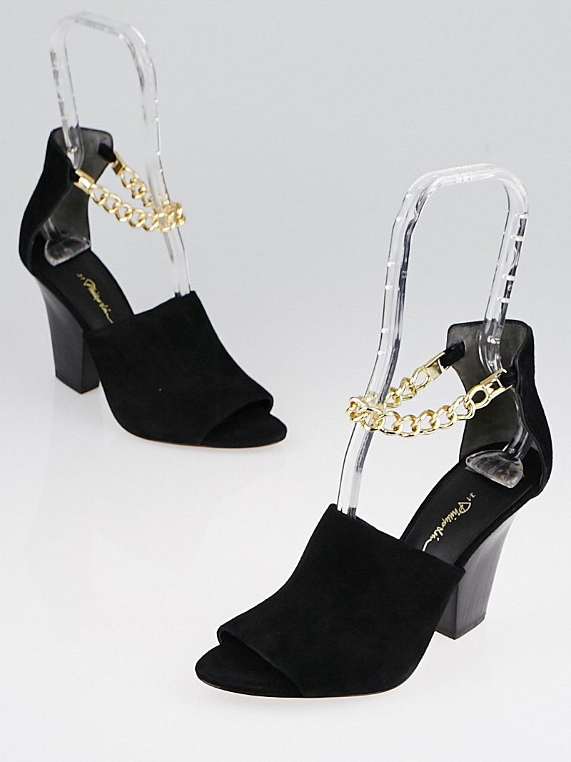 3.1 Phillip Lim Black Suede Goldtone Chain Ankle Strap Berlin Pumps Size 7 37.5