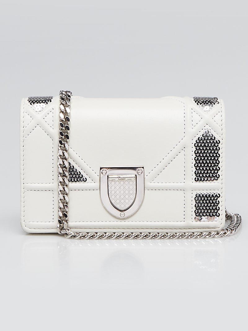 Christian Dior White Cannage Quilted Lambskin Leather and Sequin Baby Diorama Flap Bag