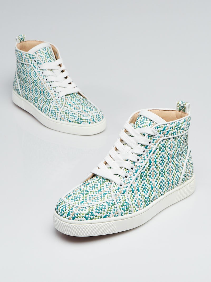 Christian Louboutin Riviera White Woven Leather Rantus Orlato High-Top Sneakers Size 6.5 37