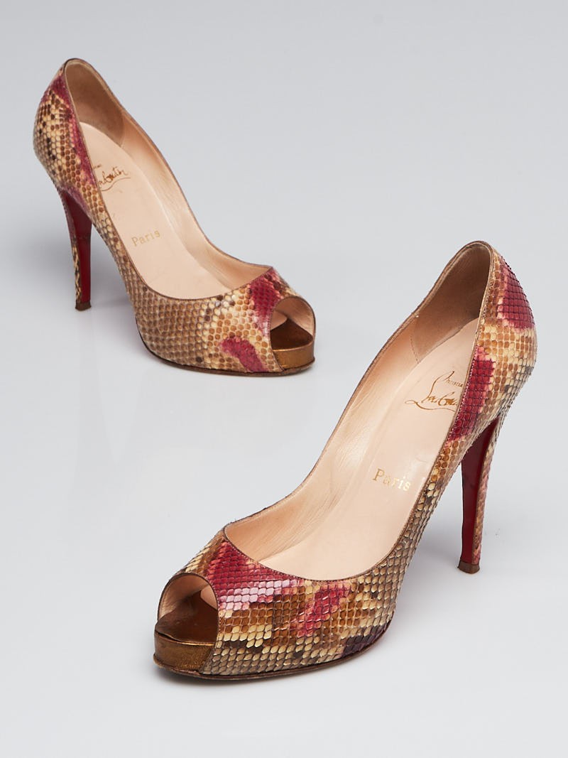 Christian Louboutin Beige Pink Python Very Prive Peep-Toe 120 Pumps Size 8 38.5