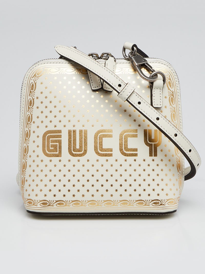 Gucci White Gold Leather GUCCY Mini Crossbody Bag