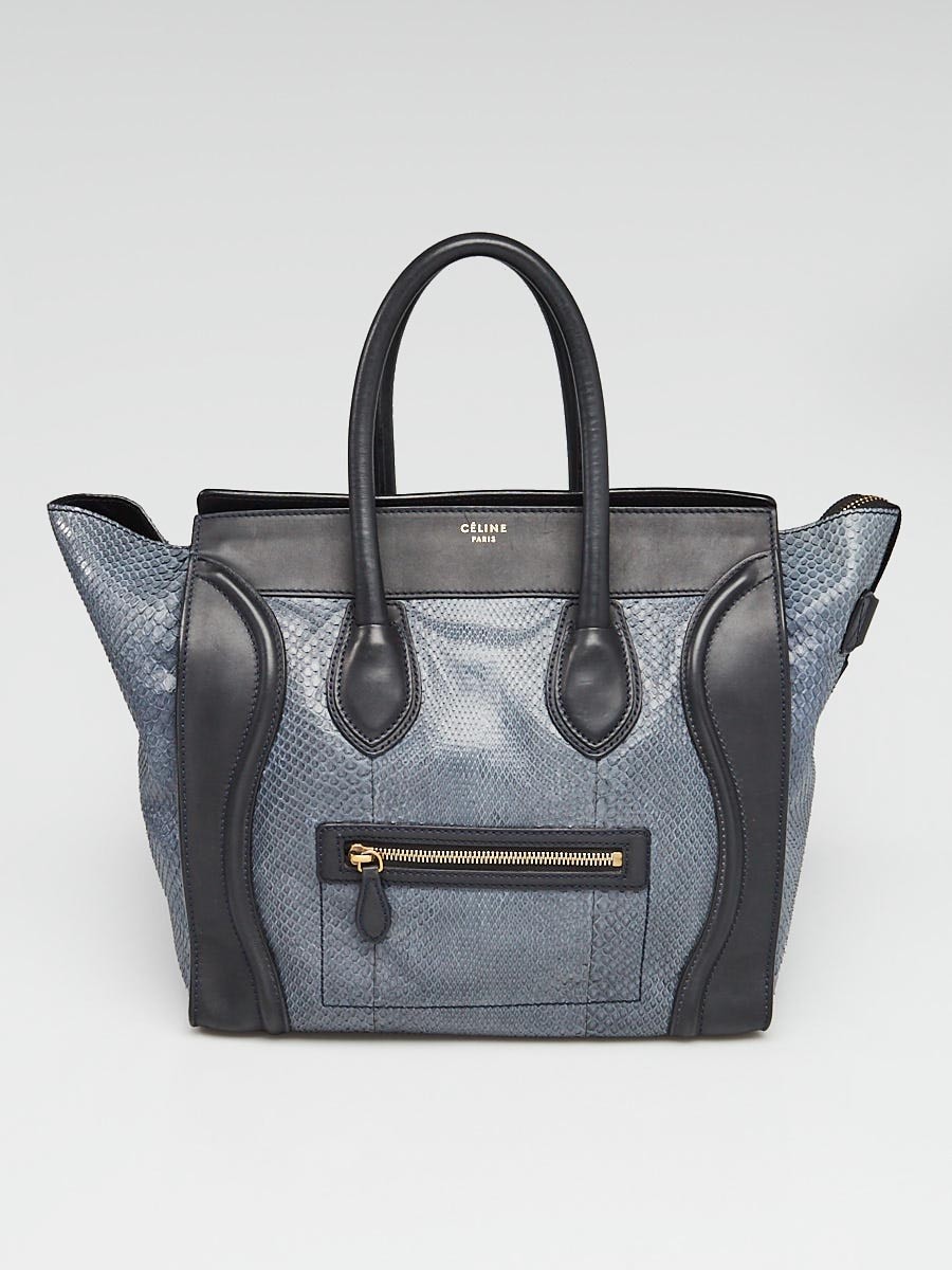 Celine Blue Python and Black Leather Mini Luggage Tote