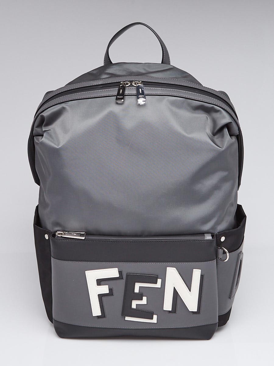 Fendi Grey Black Nylon Fabric Shadow Logo Backpack Bag 7VZ035