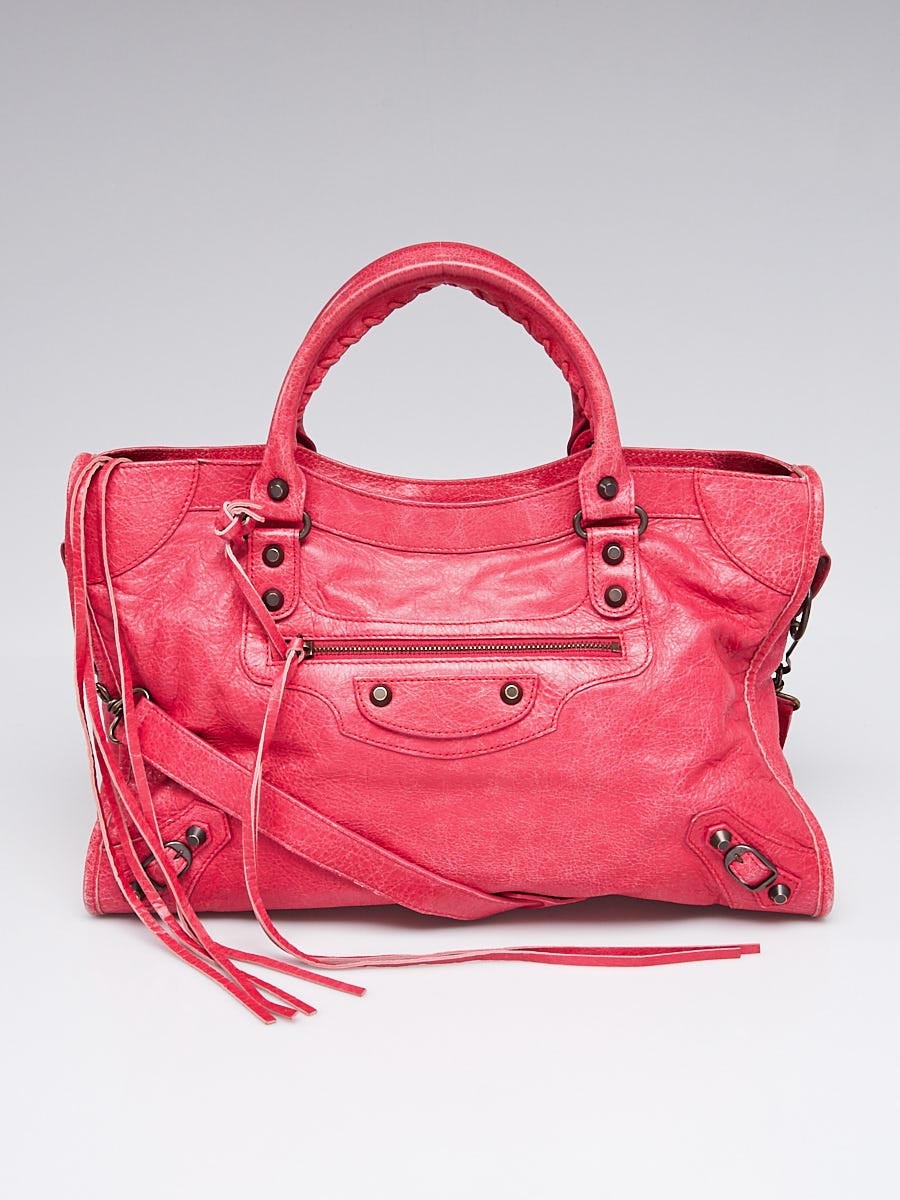 Balenciaga Rose Thulian Lambskin Leather Motorcycle City Bag