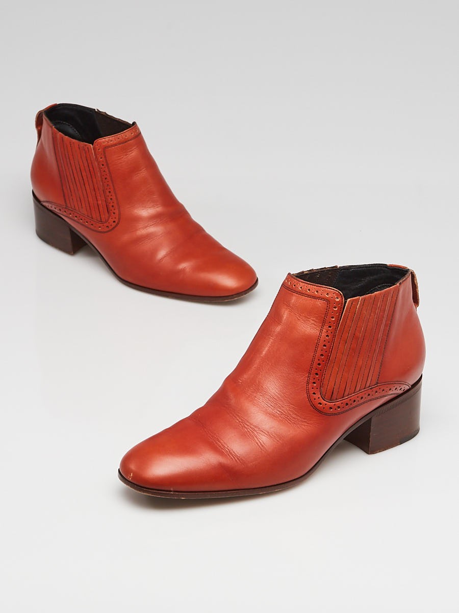 Celine Cognac Leather Ankle Boots Size 7 37.5