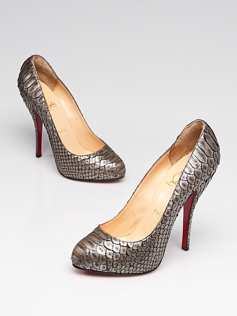 Christian Louboutin Pewter Snakeskin Ron Ron 120 Pumps Size 7.5 38