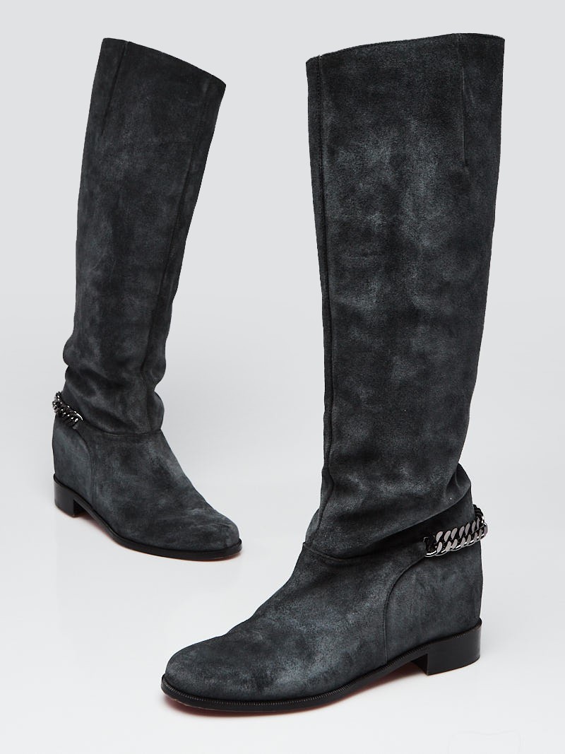 Christian Louboutin Grey Suede Cate Tall Boots Size 5.5 36