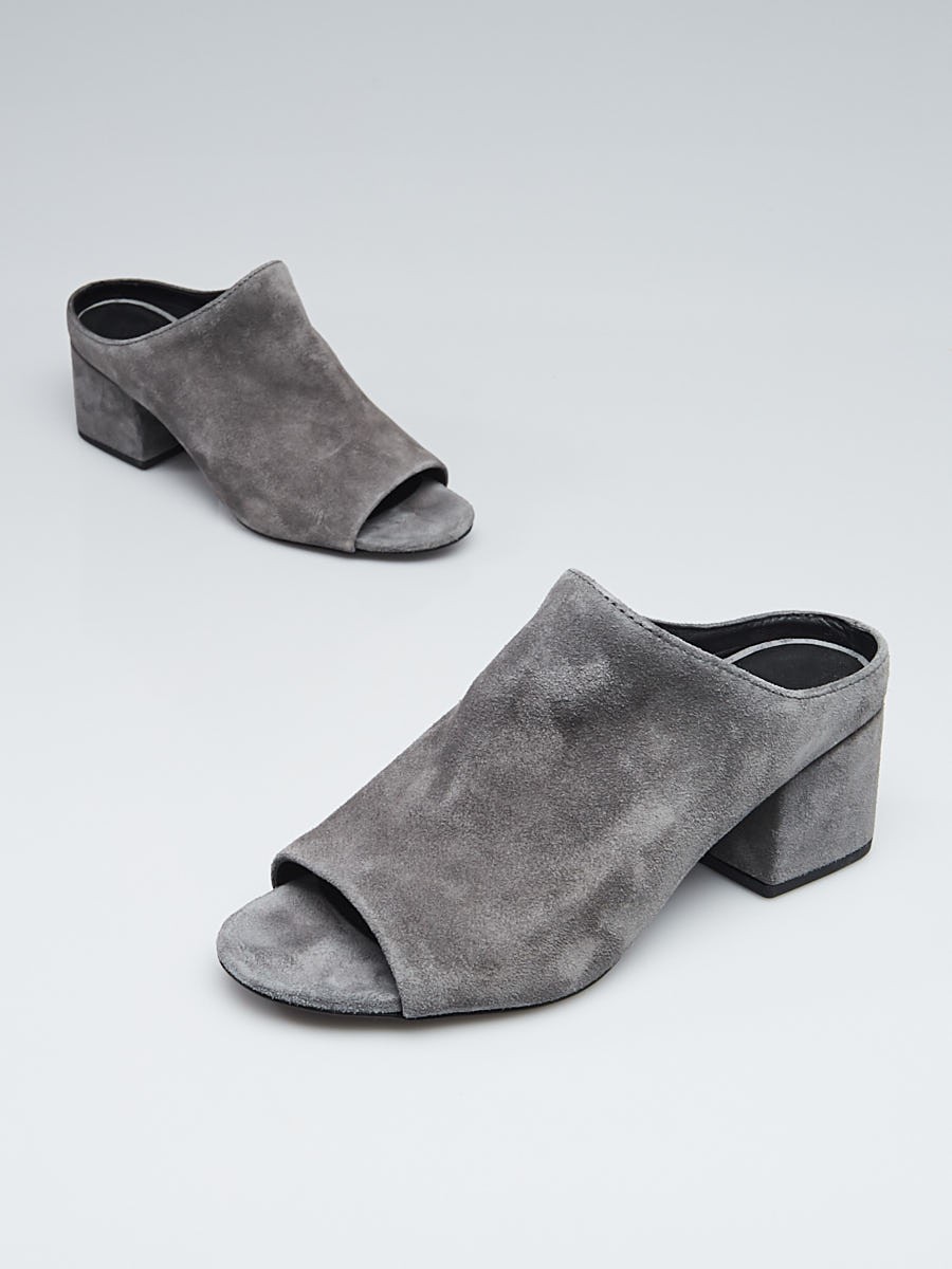 3.1 Phillip Lim Grey Suede 55mm Open Toe Mule Cube Heel Size 5.5 36