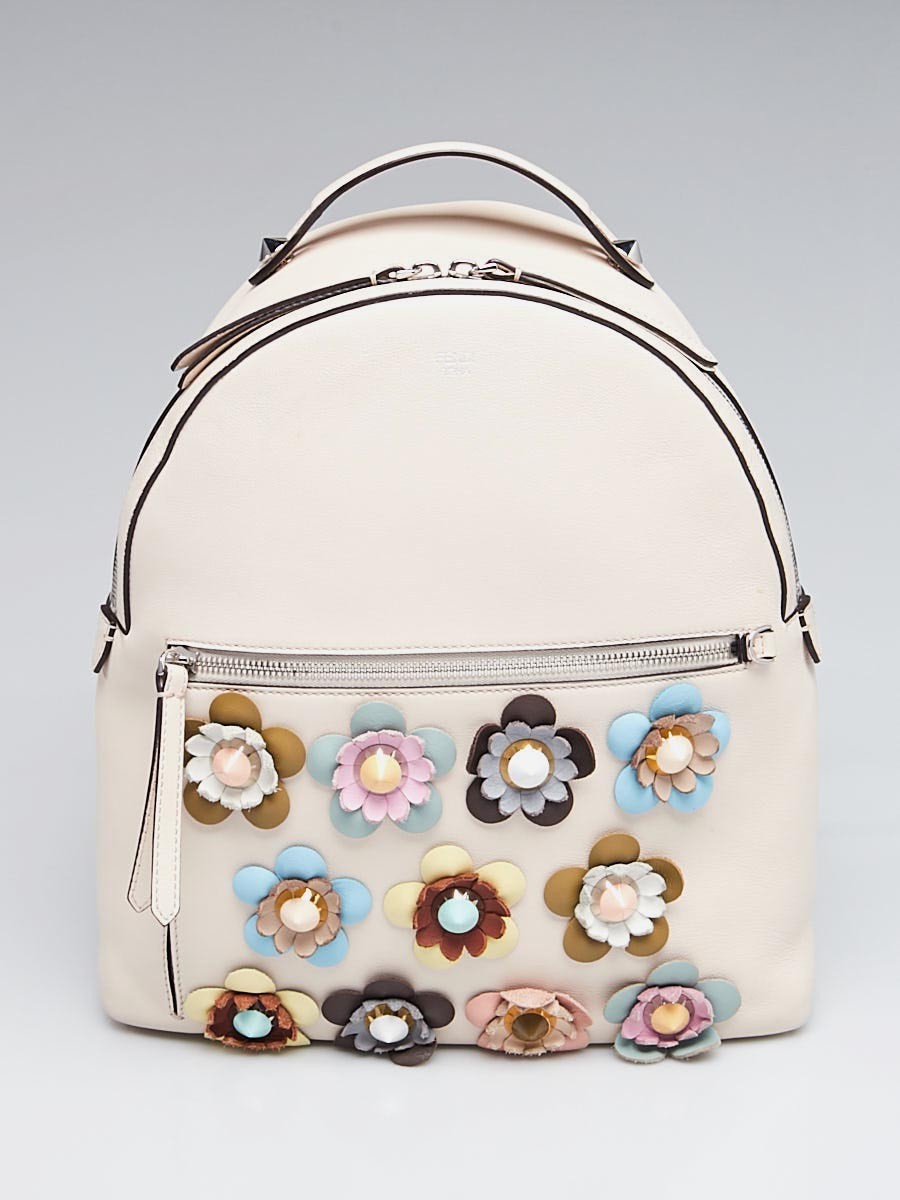 Fendi White Multicolor Leather Flowerland Backpack Bag 8BZ035