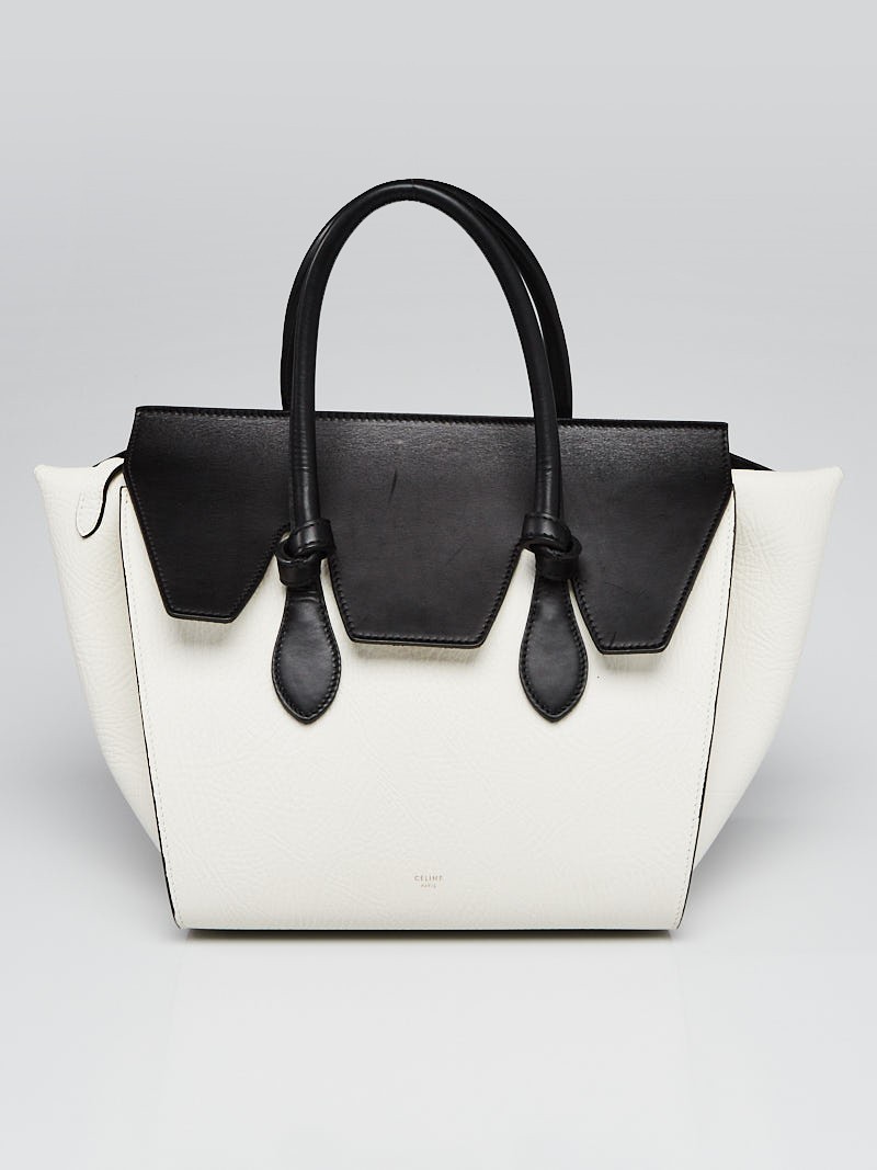 Celine White Black Leather Mini Tie Tote Bag
