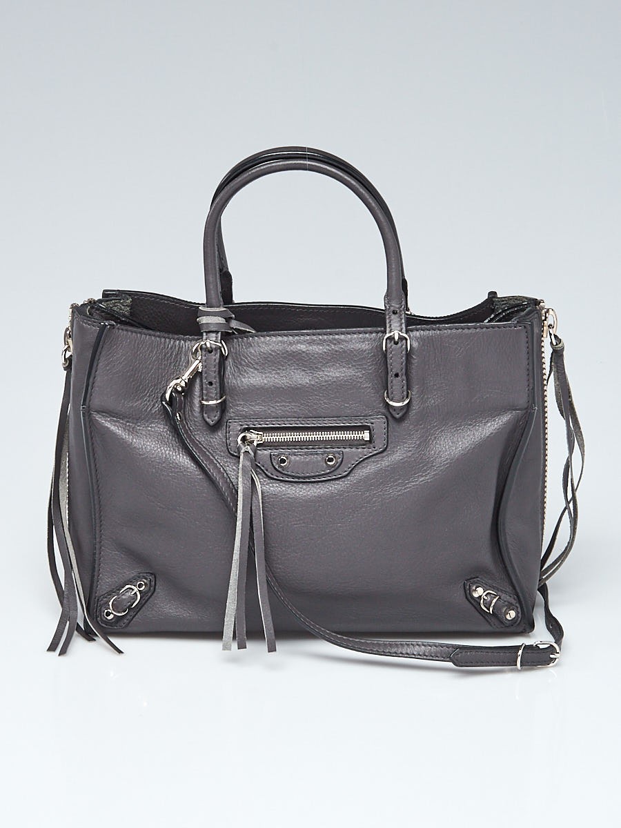 Balenciaga Gris Fossile Calfskin Leather Papier A6 Zip Around Tote Bag