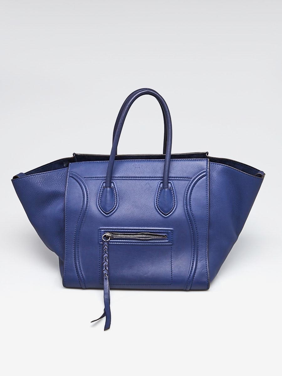Celine Blue Drummed Calfskin Leather Medium Phantom Luggage Tote Bag