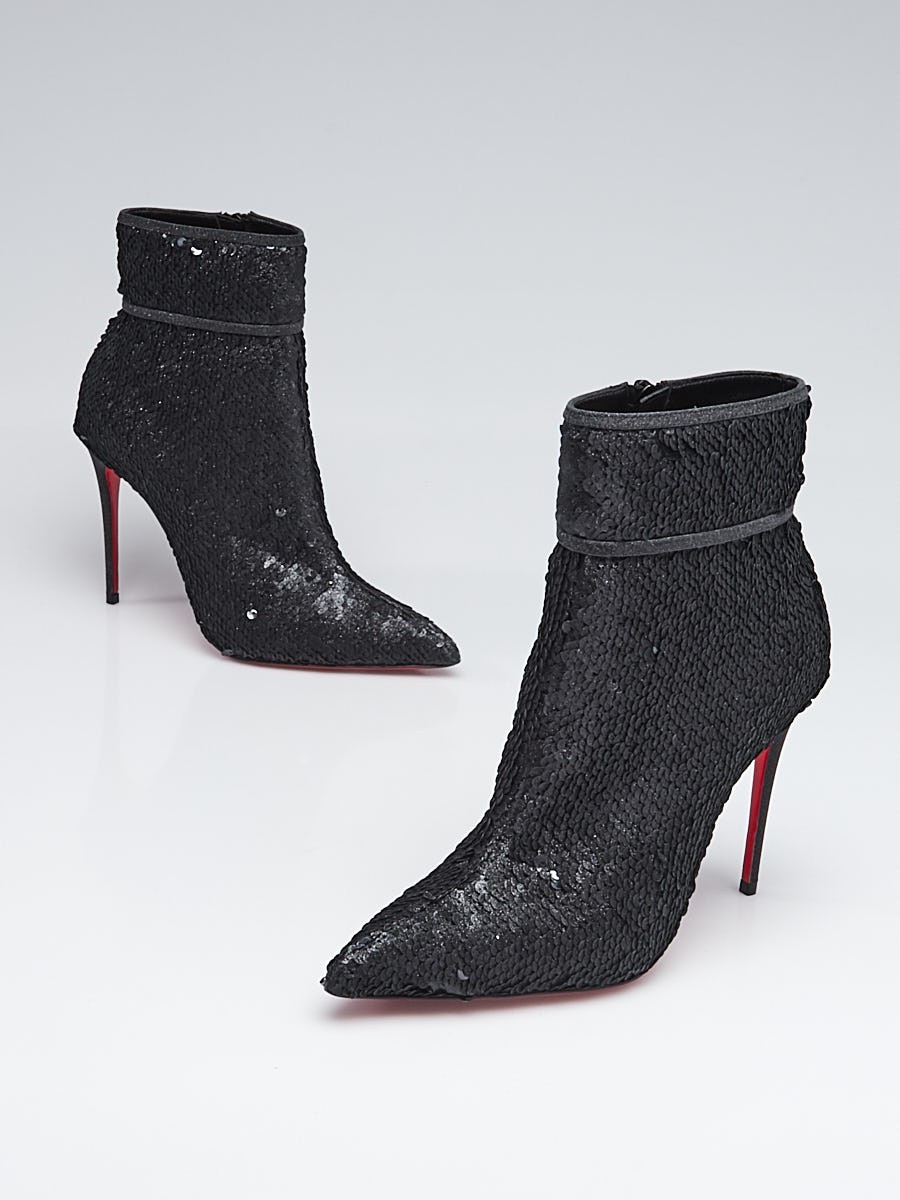 Christian Louboutin Black Glitter Sequin Moulakate 100 Boots Size 6 36.5