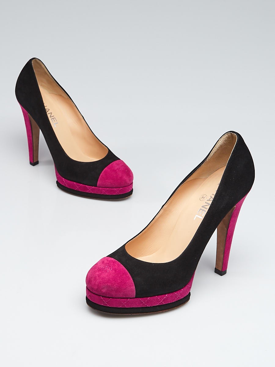 Chanel Purple Black Suede Cap Toe Classic Platform Pumps Size 9.5 40