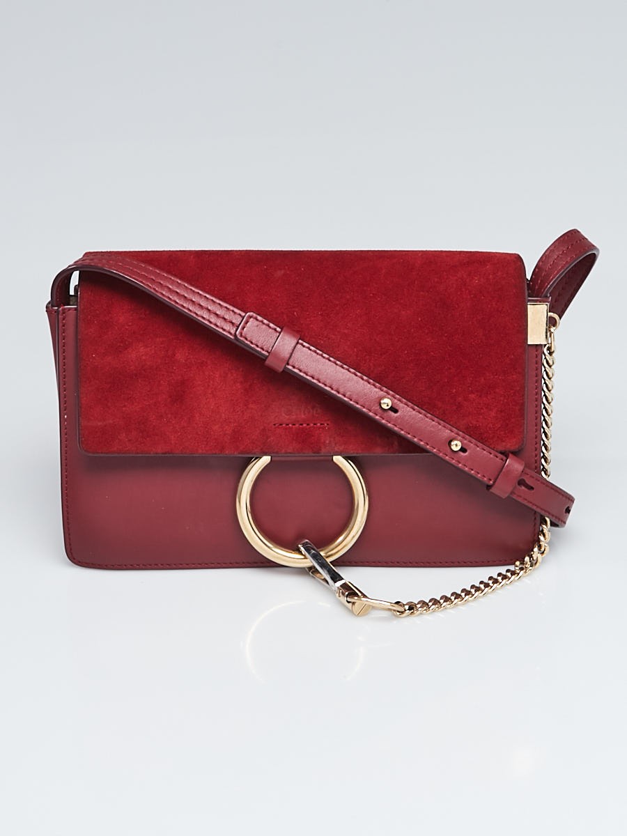 Chloe Dark Red Leather and Suede Small Faye Bag