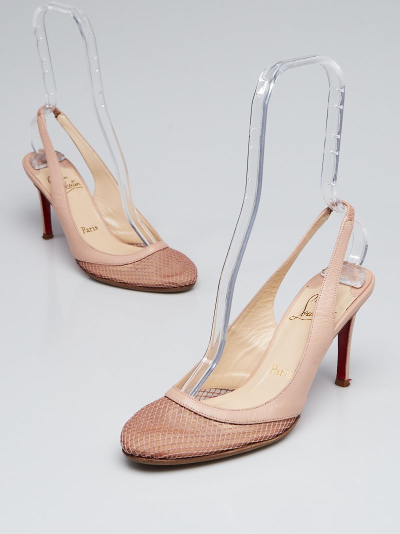 Christian Louboutin Pink Leather Mesh Sling-back Heels Size 8 38.5