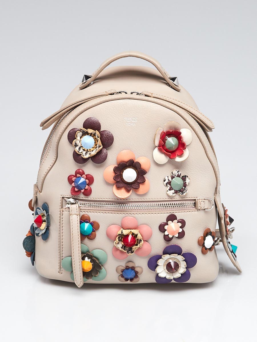 Fendi Grey Multicolor Leather Flowerland Backpack Bag 8BZ038