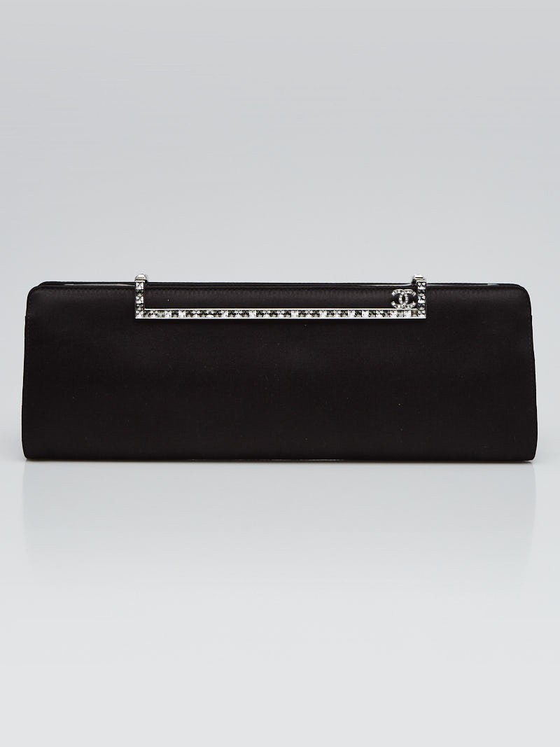 Chanel Black Satin and Crystal Diamante Bar Clutch Bag