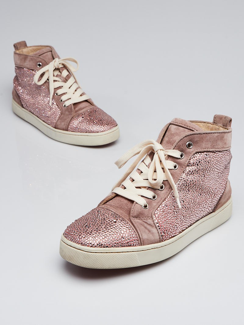 Christian Louboutin Pink Suede Crystal Bip Bip High Top Sneakers Size 10 40.5