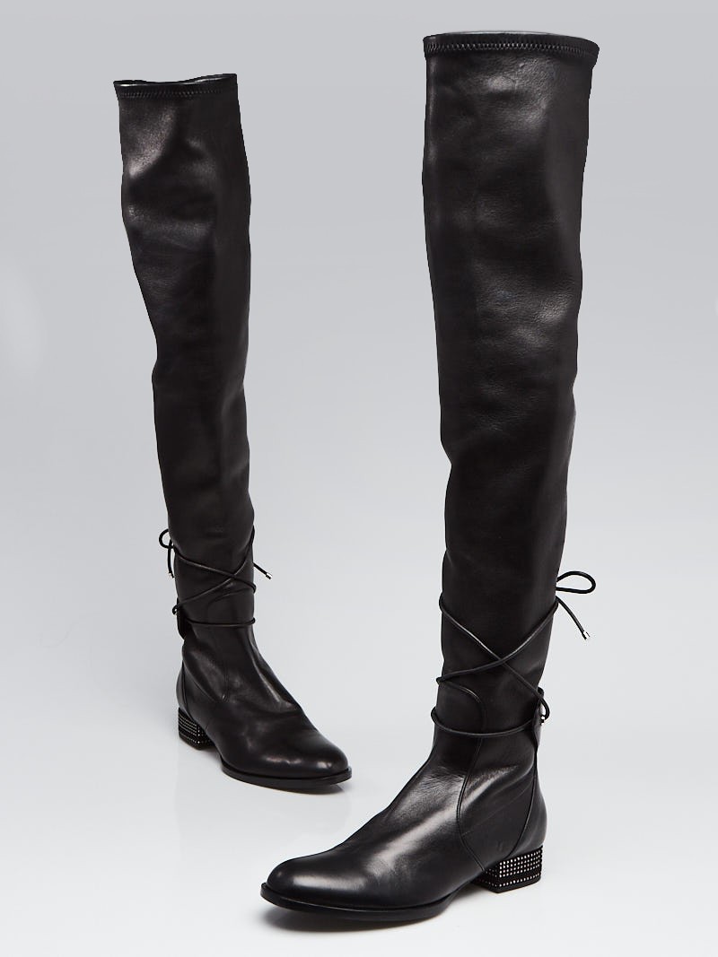 Christian Dior Black Leather Over The Knee Boots Size 5.5 36